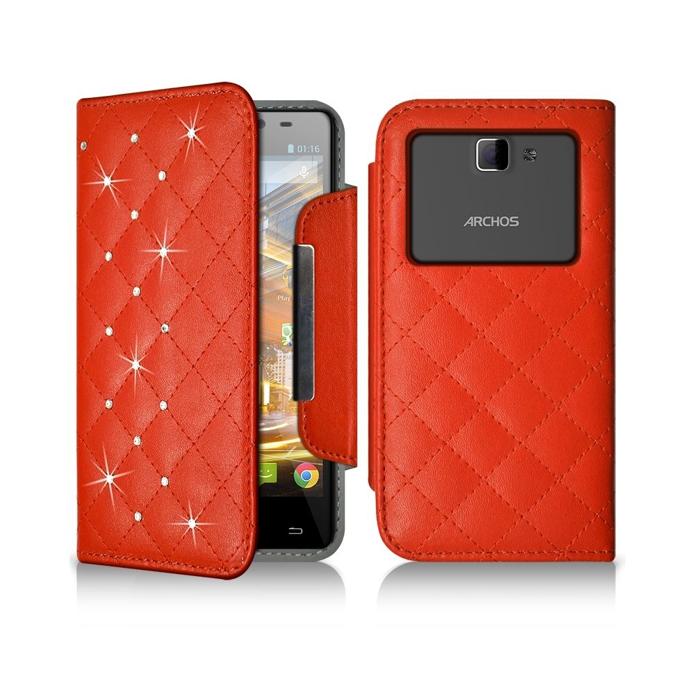 Karylax - Housse Coque Etui Portefeuille Universel Style Diamant pour Archos 50 Neon Couleur Orange - Autres accessoires smartphone