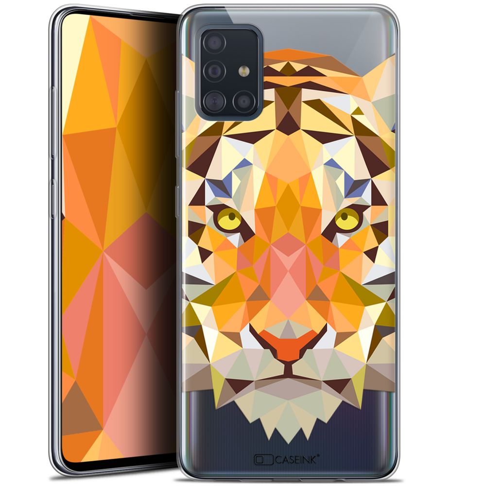 Caseink - Coque Pour Samsung Galaxy A51 (A515) (6.5 ) [Gel HD Polygon Series Animal - Souple - Ultra Fin - Imprimé en France] Tigre - Coque, étui smartphone