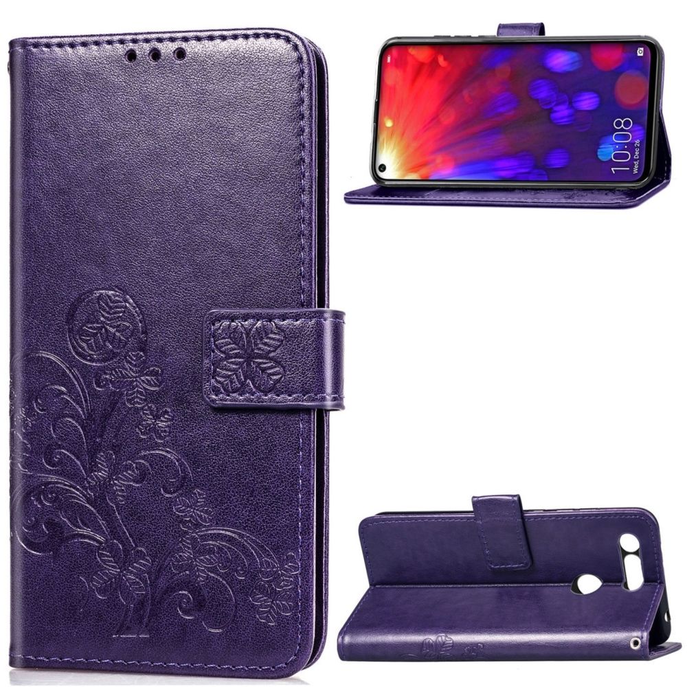Wewoo - Housse Coque Lucky Clover étui en cuir motif fleurs pressées pour Huawei V20avec support et fentes cartes et portefeuille et dragonne violet - Coque, étui smartphone