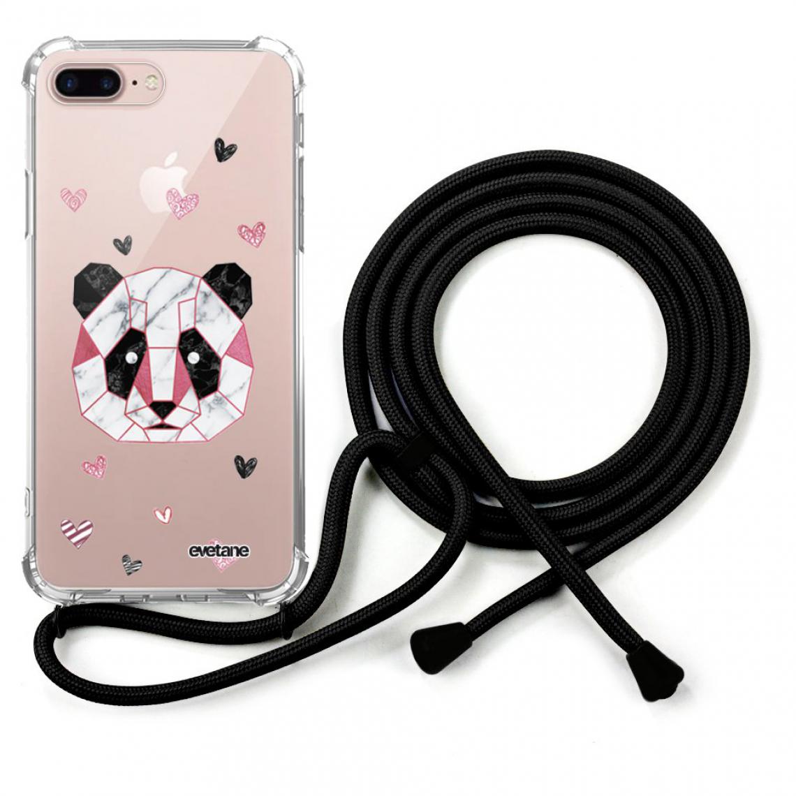 Evetane - Coque iPhone 7 Plus /8 Plus coque avec cordon transparente Panda Géométrique Rose - Coque, étui smartphone
