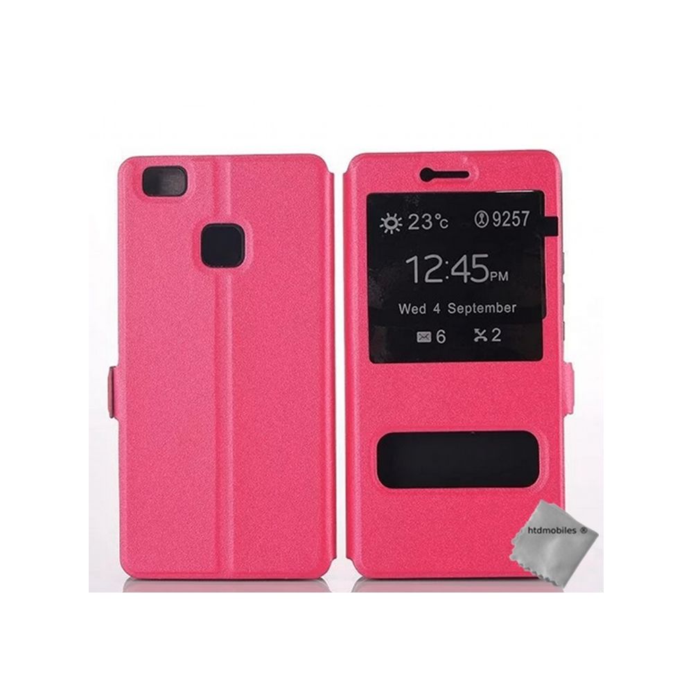 Htdmobiles - Housse etui coque portefeuille view case pour Huawei P9 Lite + verre trempe - ROSE - Autres accessoires smartphone