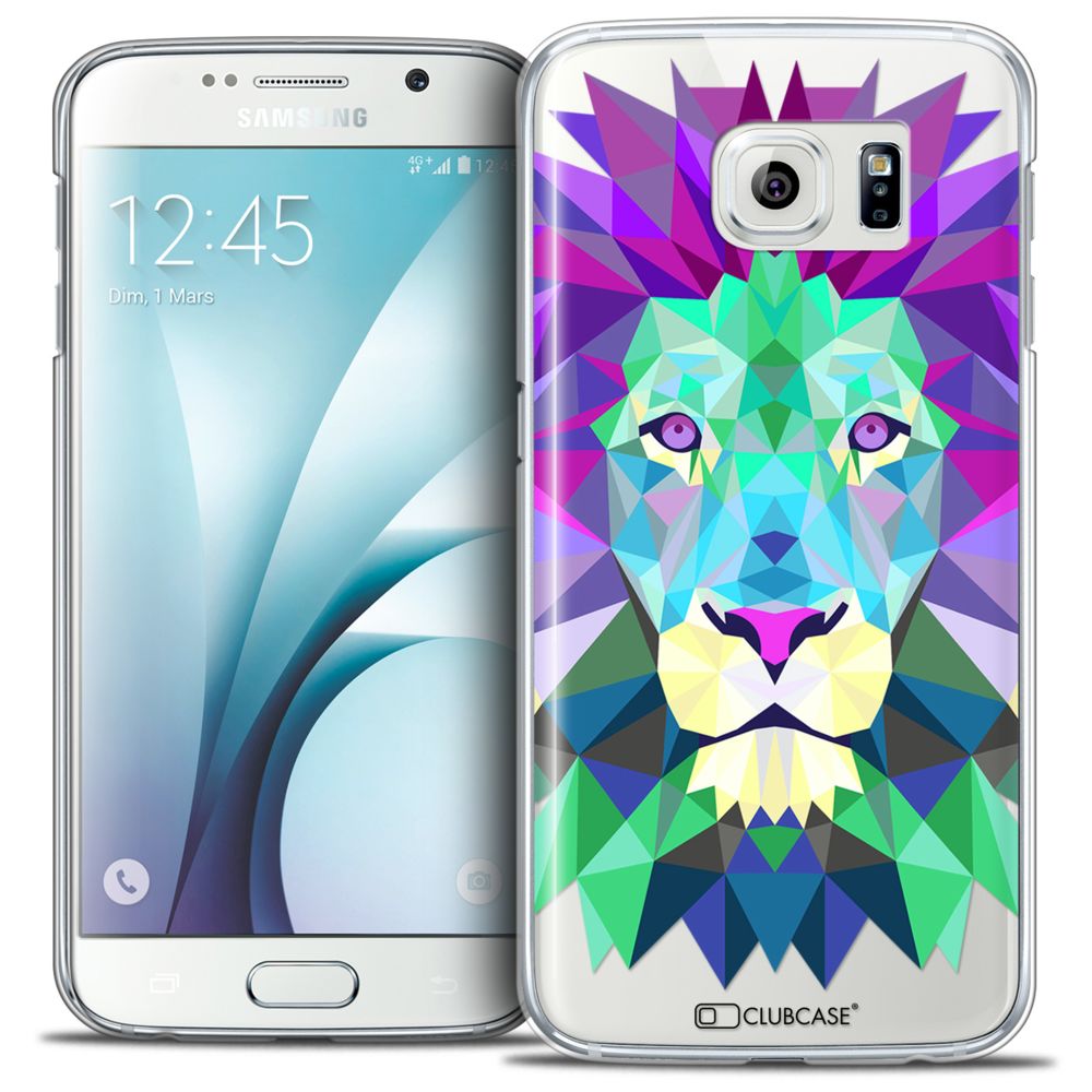 Caseink - Coque Housse Etui Galaxy S6 [Crystal HD Polygon Series Animal - Rigide - Ultra Fin - Imprimé en France] - Lion - Coque, étui smartphone