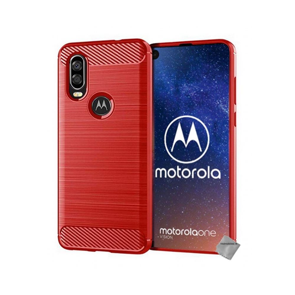 Htdmobiles - Housse etui coque silicone gel carbone pour Motorola One Vision + verre trempe - ROUGE - Autres accessoires smartphone