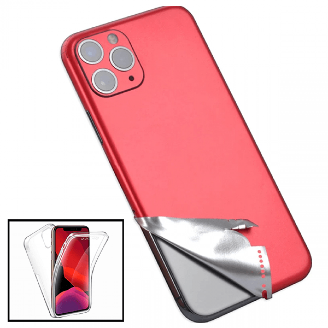 Phonecare - Kit Film arrière Full-Edged SurfaceStickers + Coque 3x1 360° Anti Choc pour iPhone SE 2020 - rouge - Coque, étui smartphone
