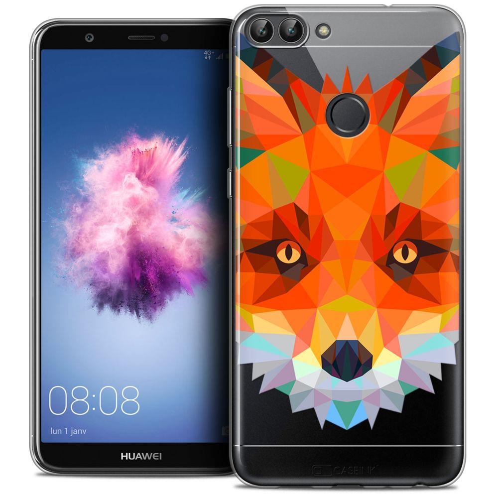 Caseink - Coque Housse Etui Huawei P Smart (5.7 ) [Crystal Gel HD Polygon Series Animal - Souple - Ultra Fin - Imprimé en France] Renard - Coque, étui smartphone
