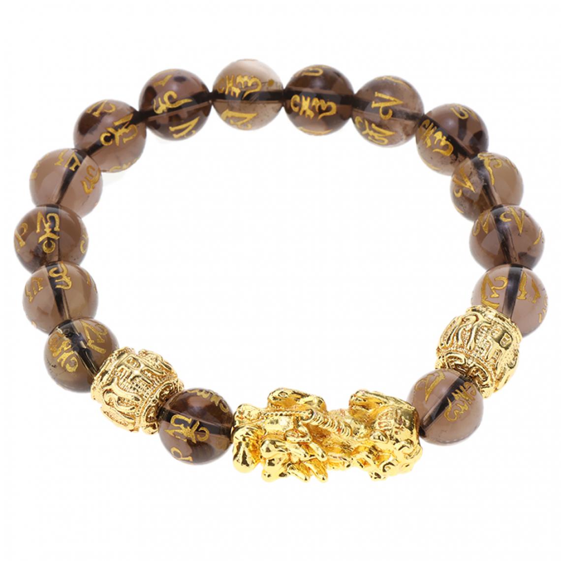 marque generique - Bracelet pixiu doré avec perle de mantra à six mots en obsidienne 10mm et en obsidienne glacée 10mm - Bracelet connecté
