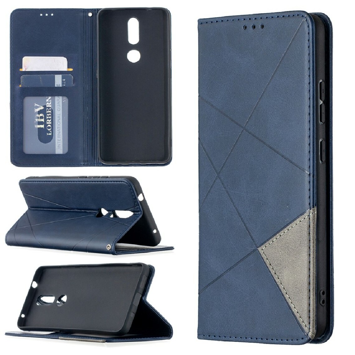 Other - Etui en PU motif géométrique avec support et porte-cartes bleu pour votre Nokia 2.4 - Coque, étui smartphone