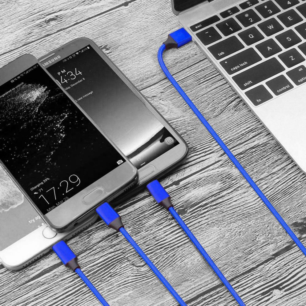 Cabling - CABLING® Câble de Charge Multiple, Câble de Chargement 3 en 1 Adaptateur de branchement de Chargeur USB de 4 pi / 1,2 m Branchement du Cordon Câble Lightning/Micro USB/Type C (USB C) pour Android Samsung (Bleu) - Batterie téléphone