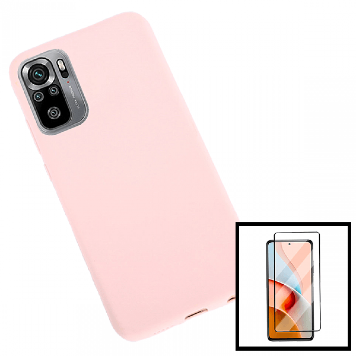 Phonecare - Kit de Film de Verre Trempé 5D à Couverture Complète + Coque en Silicone Liquide pour Xiaomi Poco M3 Pro 5G - Rose - Coque, étui smartphone