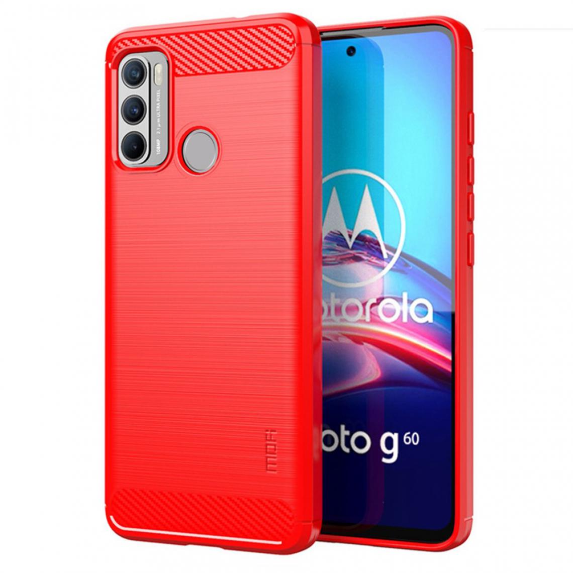 Mofi - Coque en TPU Conception en fibre de carbone brossée flexible bien protégée rouge pour votre Motorola Moto G60/G40 Fusion - Coque, étui smartphone