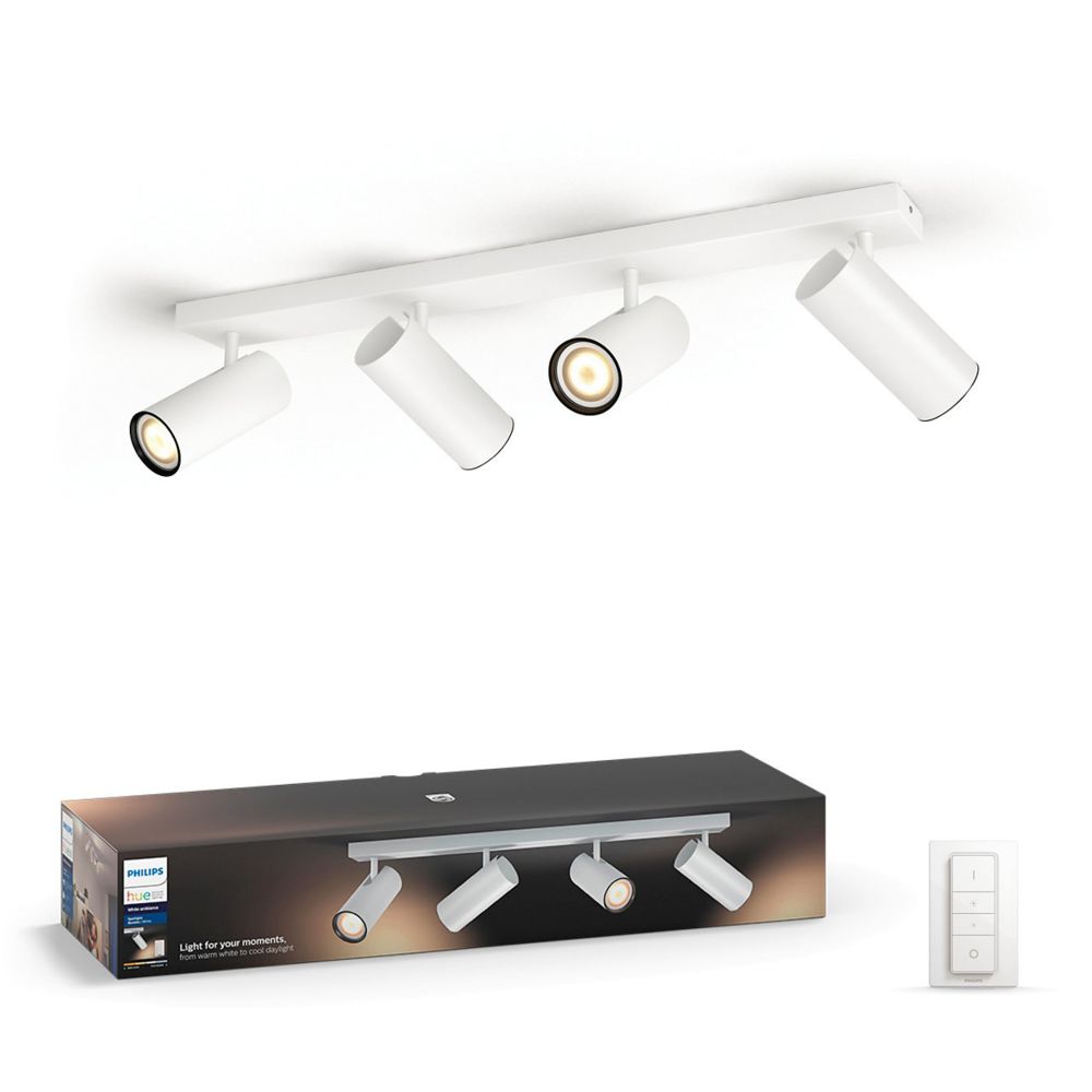 Philips Hue - White Ambiance BURATTO Spot barre tube 4x5.5W - Blanc (telecommande incluse) - Lampe connectée