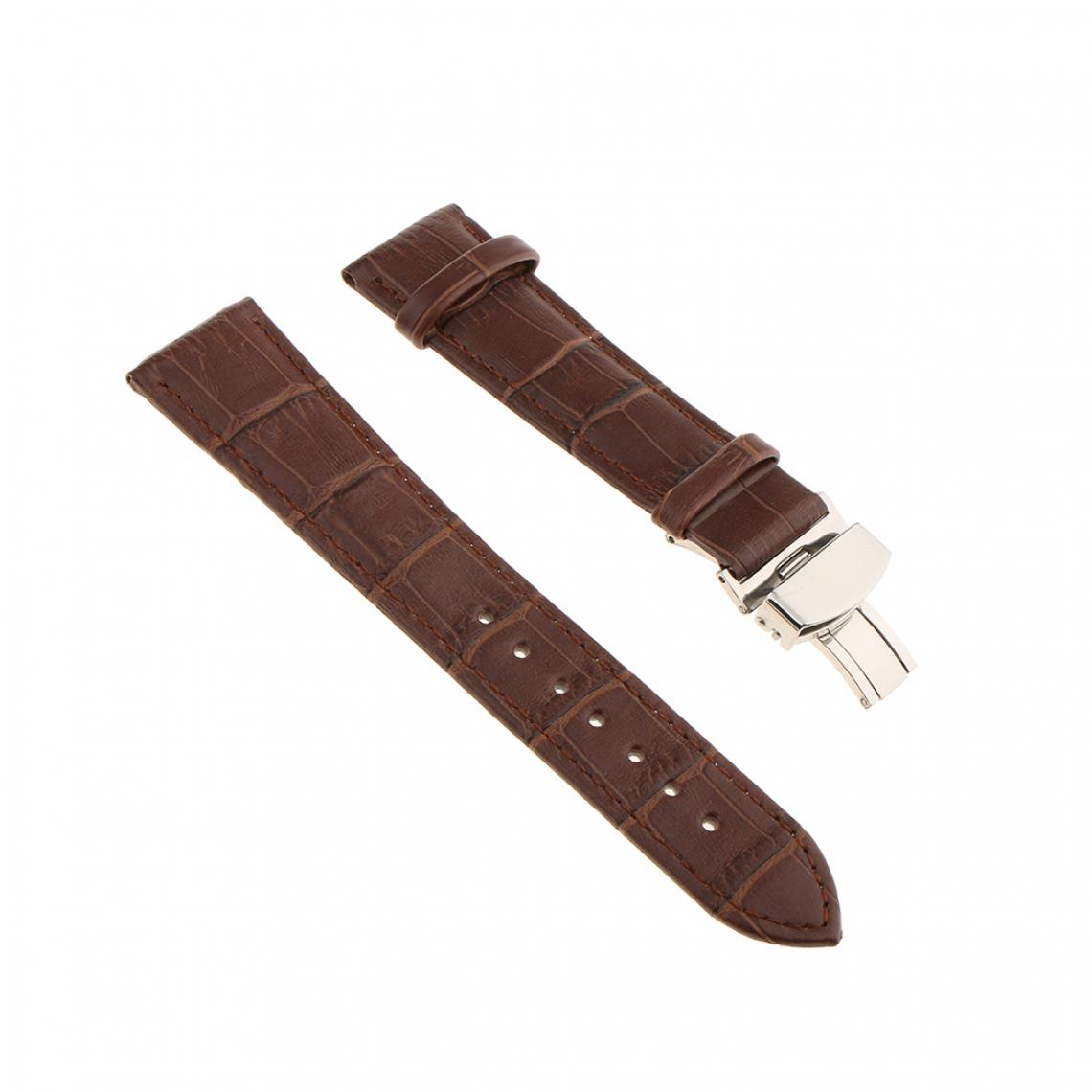 marque generique - Bracelet montre en cuir déployante papillon fermoir boucle noire 20mm - Accessoires montres connectées