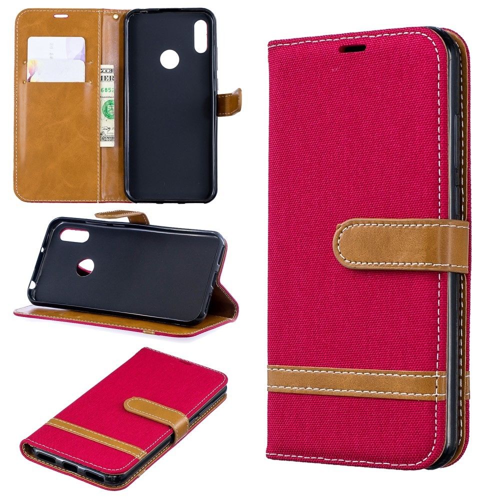 marque generique - Etui en PU tissu jean bicolore rouge pour votre Huawei Y6 (2019)/Y6 Pro (2019)/Y6 Prime (2019) - Coque, étui smartphone