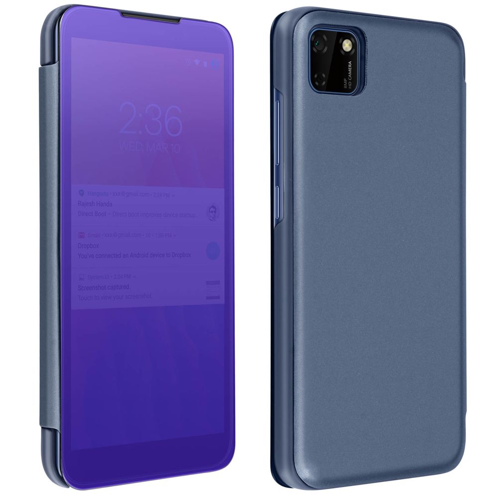 Avizar - Housse Huawei Y5p Clapet Translucide Design Miroir Support Vidéo violet - Coque, étui smartphone