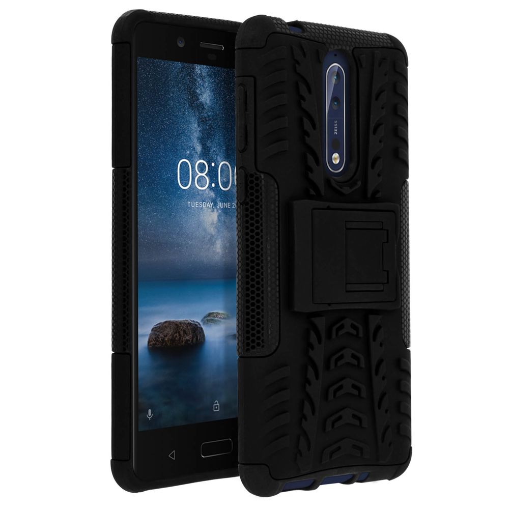 Avizar - Coque Nokia 8 Coque arrière Antichocs renforcé + Support intégré - Noir - Coque, étui smartphone