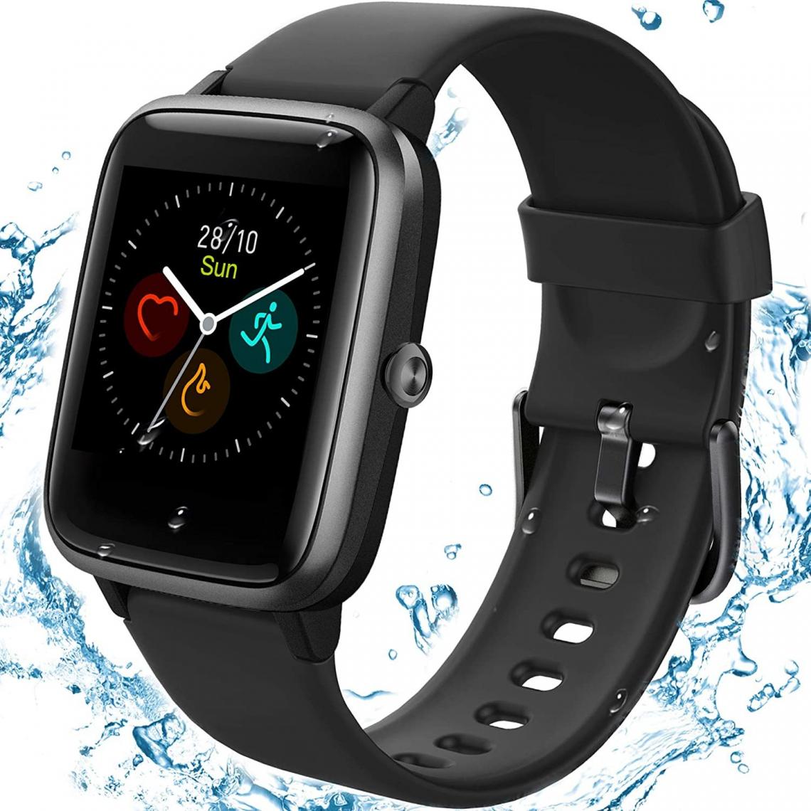 Chronotech Montres - Chronus Smart Watch Fitness Tracker ID205L - Compatible with Apple iPhone iOS Android Samsung - Heart Rate Monitor - App Text Call Notification - Large 1.3 inch touch Screen - Long battery life(black) - Montre connectée