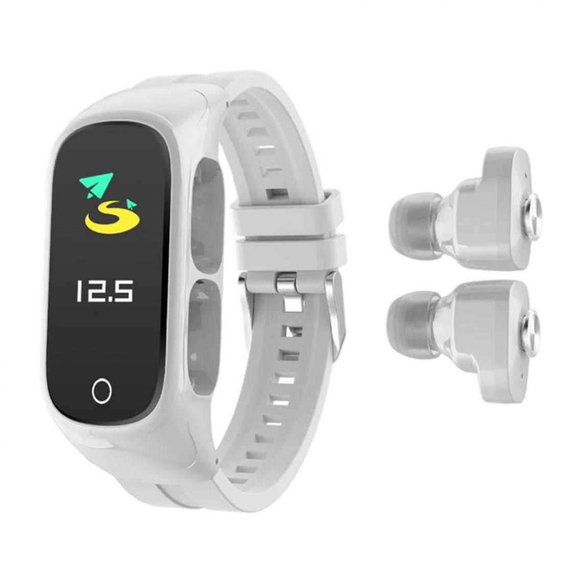 Chronotech Montres - 2-in-1 Smart Watch TWS Earbuds True Wireless BT5.0 Headphone Fitness Sports Tracker Black(White) - Montre connectée
