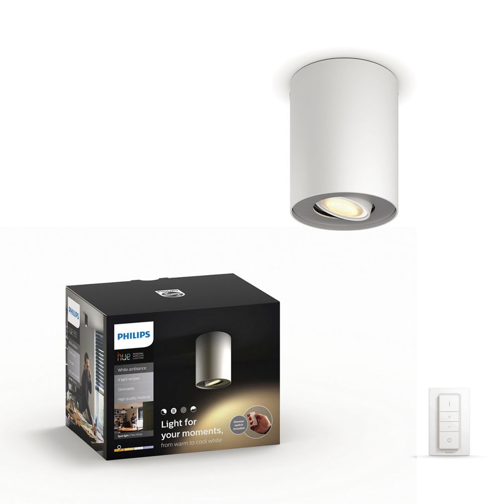 Philips Hue - White Ambiance PILLAR Spot 1x5.5W - Blanc (télécommande incluse) - Lampe connectée