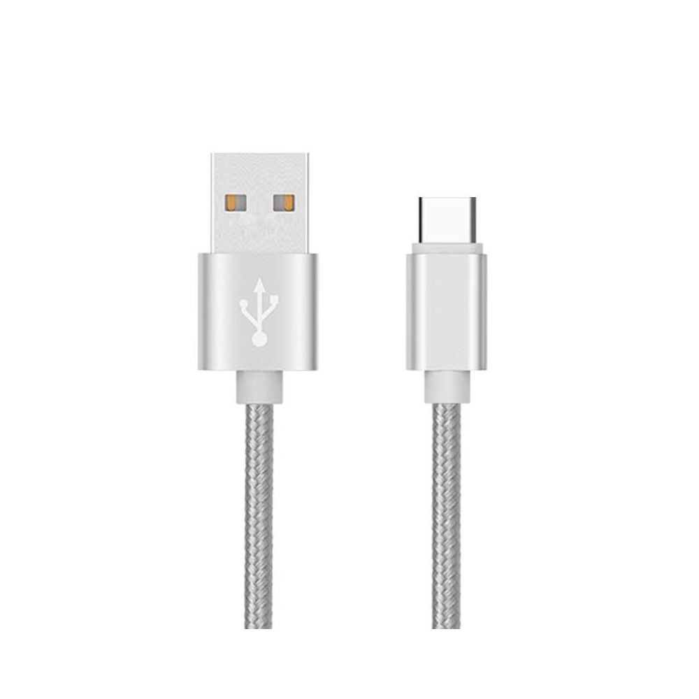 Shot - Cable Metal Tresse Type C MEIZU 16th Chargeur USB 1m Reversible Connecteur Syncronisation Nylon (ARGENT) - Chargeur secteur téléphone