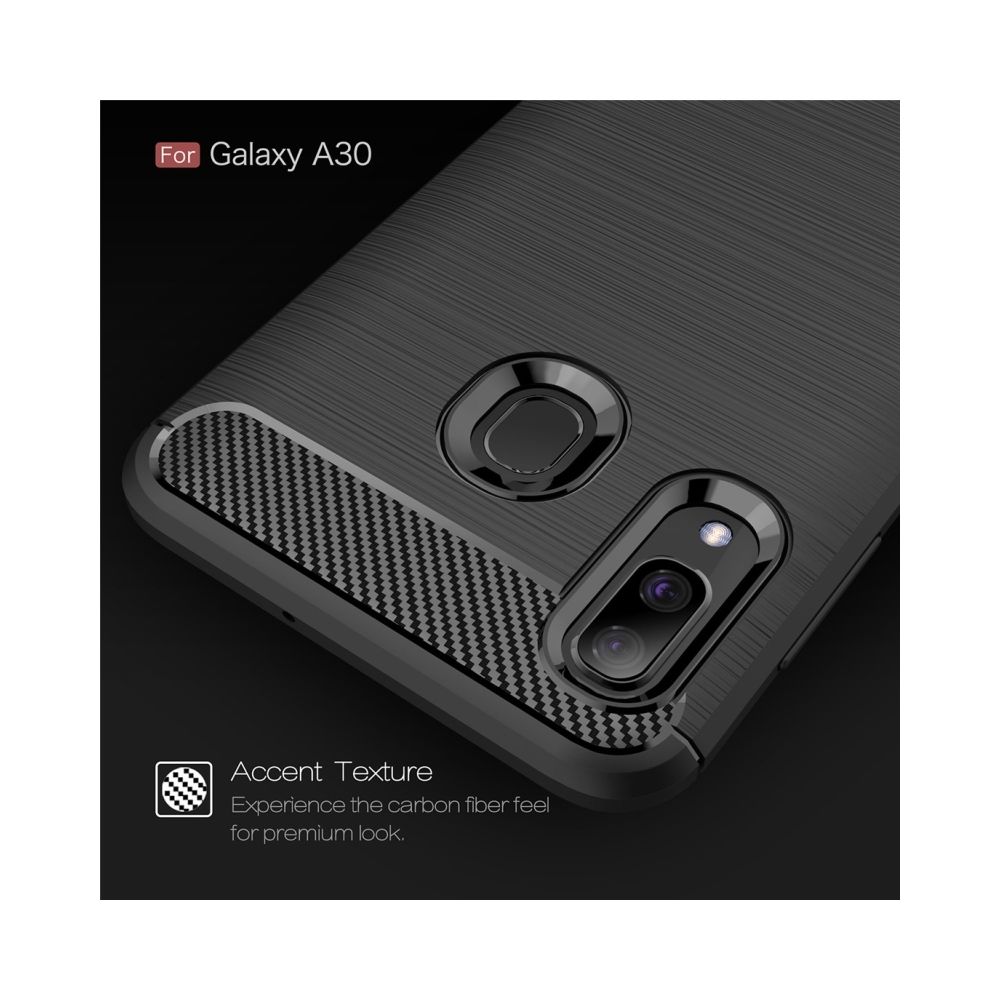 Wewoo - Coque TPU antichoc en fibre de carbone, texture brossée, pour Galaxy A30 (noir) - Coque, étui smartphone