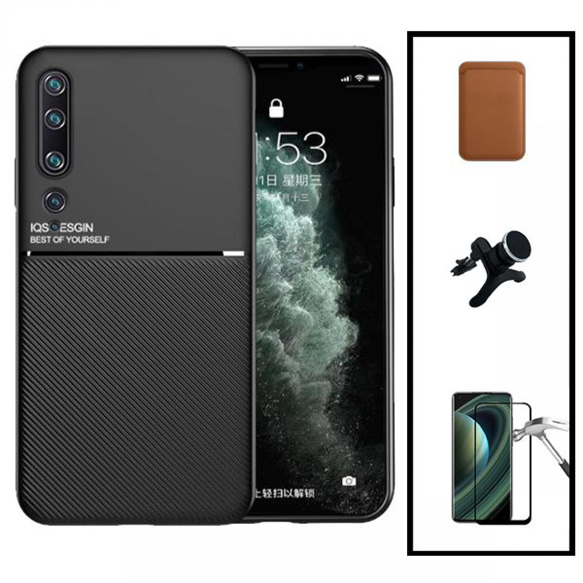 Phonecare - Kit Coque Magnetic Lux + Magentic Wallet Marron + 5D Full Cover + Support de Voiture Magnétique Renforcé - Xiaomi Mi 10 Pro 5G - Coque, étui smartphone