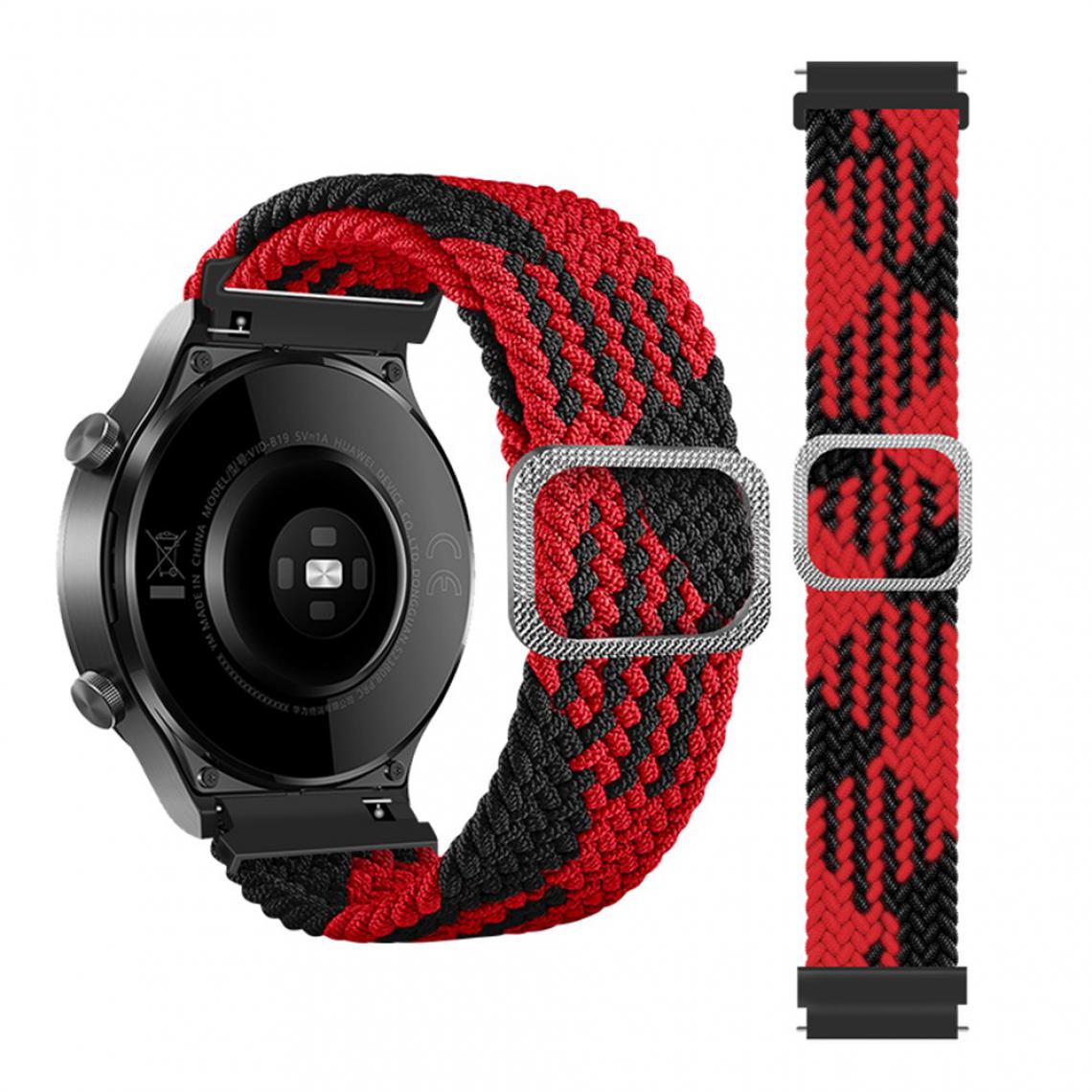 Other - Bracelet en tissu Corde tressée de 20 mm réglable rouge/noir pour votre Samsung Galaxy Watch Active/Active2 40mm/Watch 42mm - Accessoires bracelet connecté
