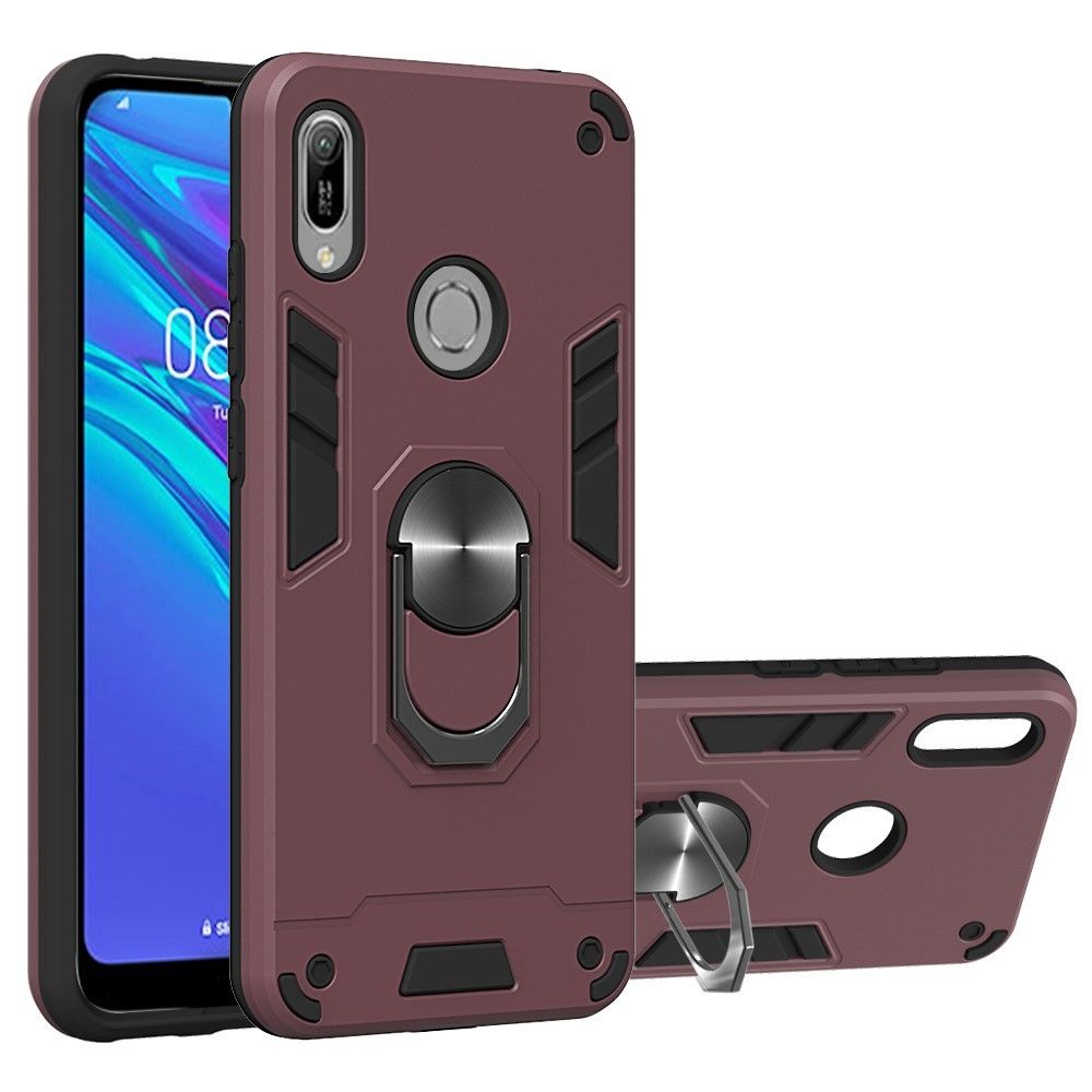 Generic - Coque en TPU détachable 2 en 1 avec béquille rotative rouge vin pour votre Huawei Honor 8A/Y6 (2019) avec Fingerprint Sensor - Coque, étui smartphone