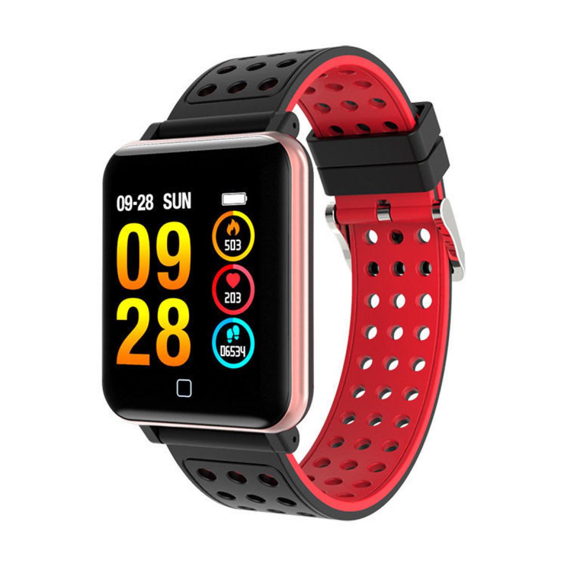 Chrono - Montre Connectée pour Femmes Homme Sport Avec IP67 Etanche Fitness Tracker d'Activité pour Android iOS-Rouge - Montre connectée