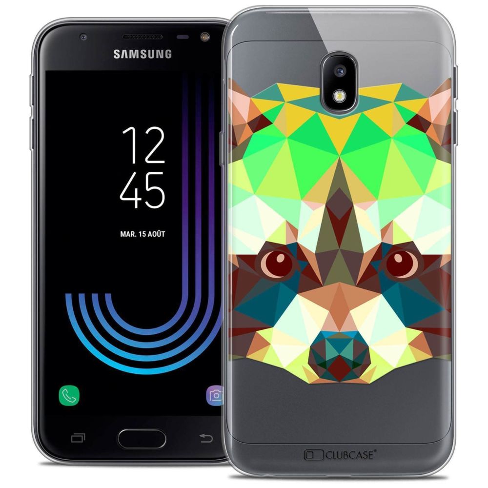 Caseink - Coque Housse Etui Samsung Galaxy J3 2017 J320 (5 ) [Crystal Gel HD Collection Polygon Animals Design Raton Laveur - Souple - Ultra Fin - Imprimé en France] - Coque, étui smartphone