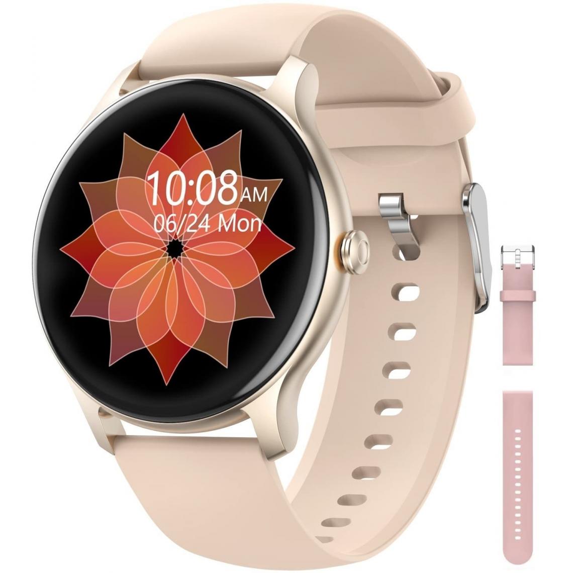 Chronotech Montres - Chronus Women's Smartwatch, 2022 HD Full Touch Smartwatch, IP68 Waterproof Fitness Smartwatch with Sleep Tracker, Heart Rate Smartwatch Beige - Montre connectée