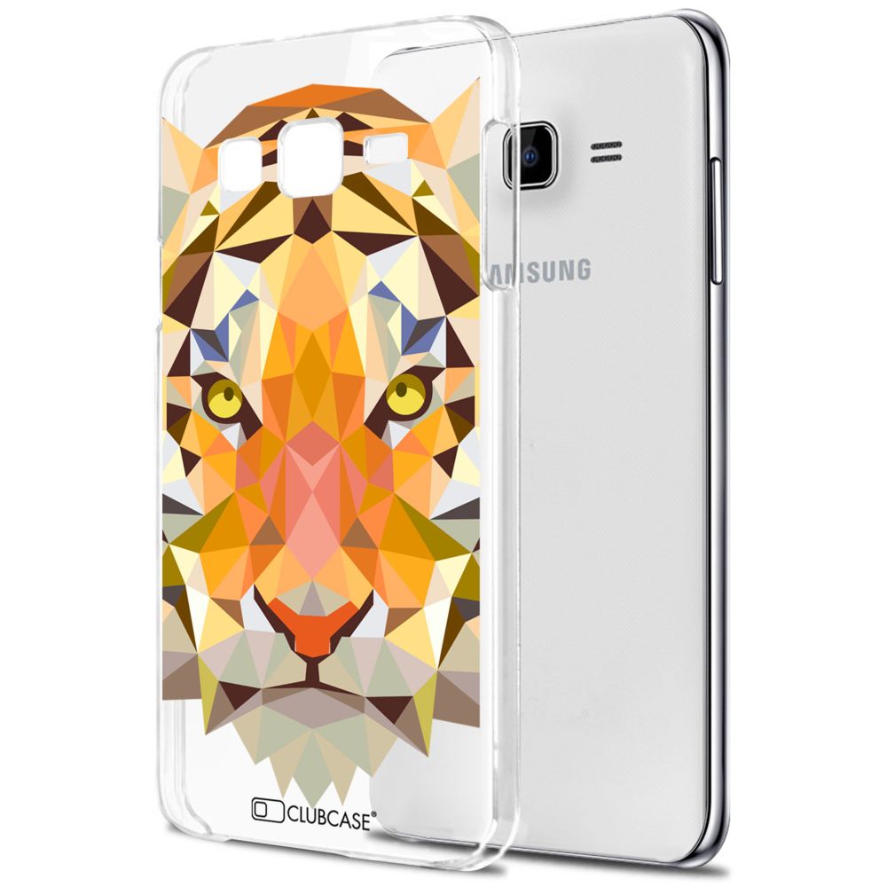Caseink - Coque Housse Etui Samsung Galaxy J7 (J700) [Crystal HD Polygon Series Animal - Rigide - Ultra Fin - Imprimé en France] - Tigre - Coque, étui smartphone