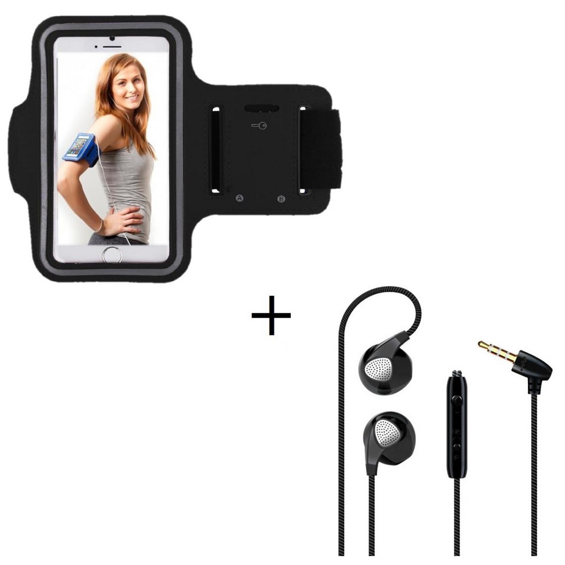 Shot - Pack Sport pour "SAMSUNG Galaxy A01" Smartphone (Brassard de Sport + Ecouteurs Plat avec micro) Courir T6 (NOIR) - Coque, étui smartphone