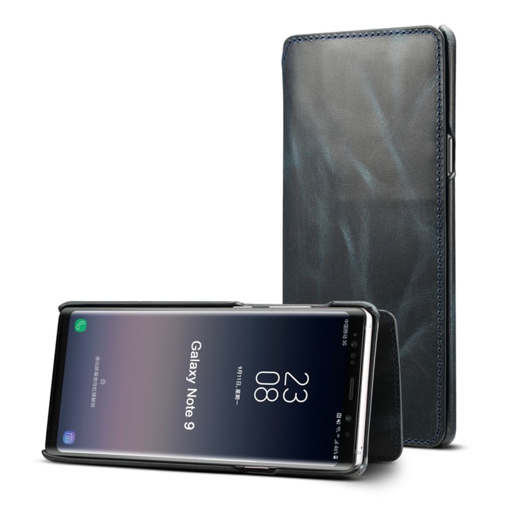 Wewoo - Housse Coque Pour Galaxy Note9 Denior Oil Wax Cuir de vachette Étui en à rabat horizontal simple avec fentes cartes et portefeuille bleu foncé - Coque, étui smartphone