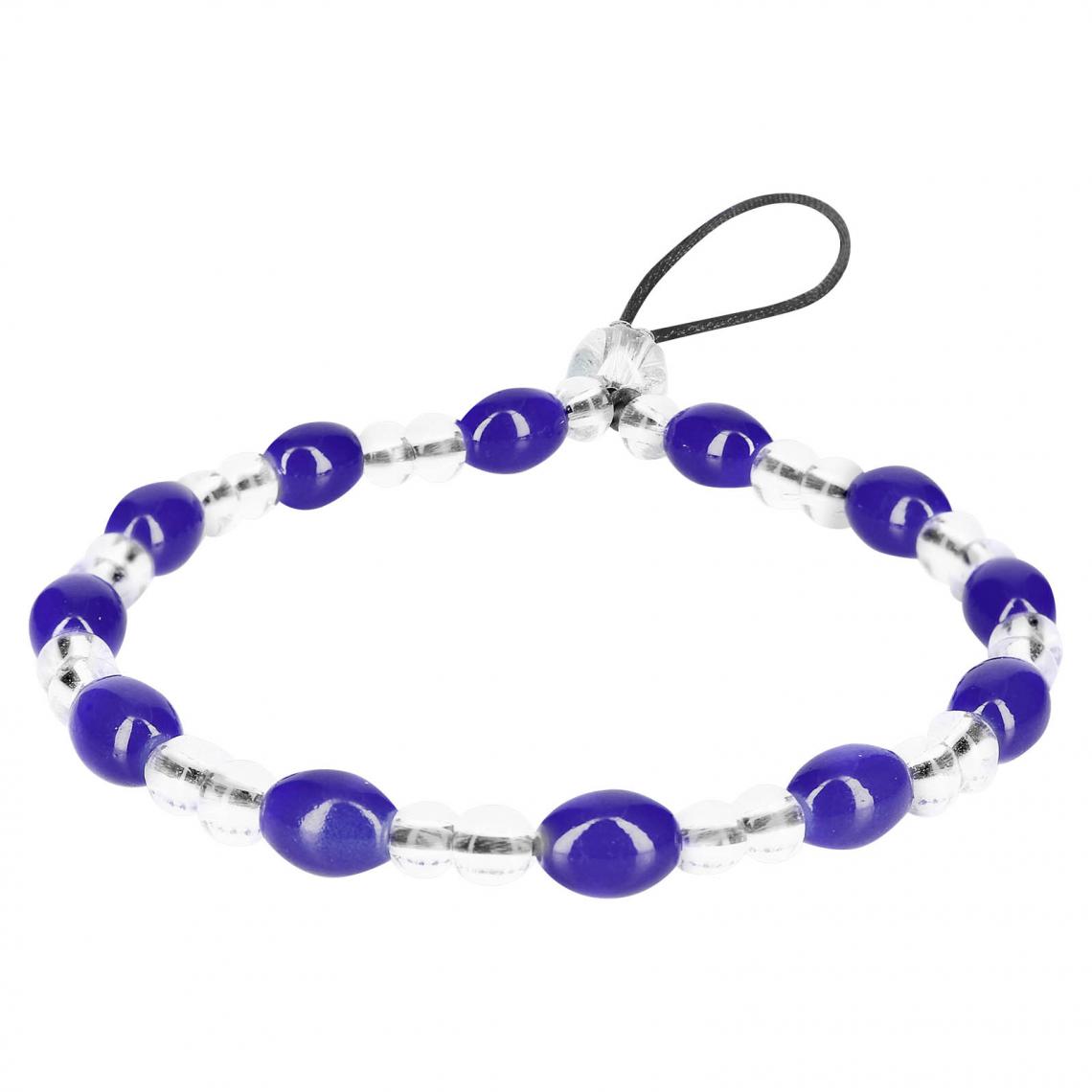 Avizar - Bijou de Téléphone Bracelet à Perles ovales et rondes Collection Cosmopoli Bleu - Autres accessoires smartphone