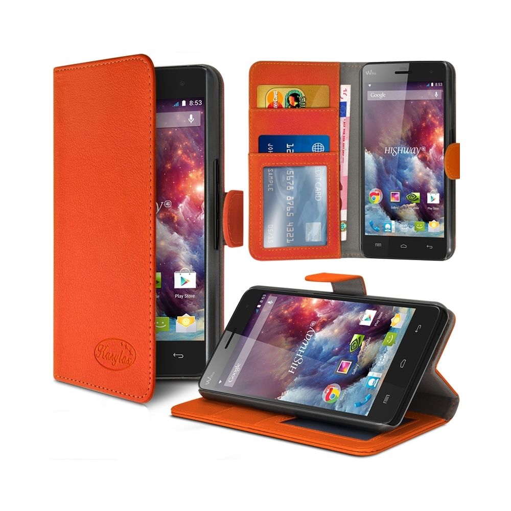 Karylax - Etui Coque Portefeuille Couleur Orange pour Wiko Highway 4G + Film de Protection - Autres accessoires smartphone