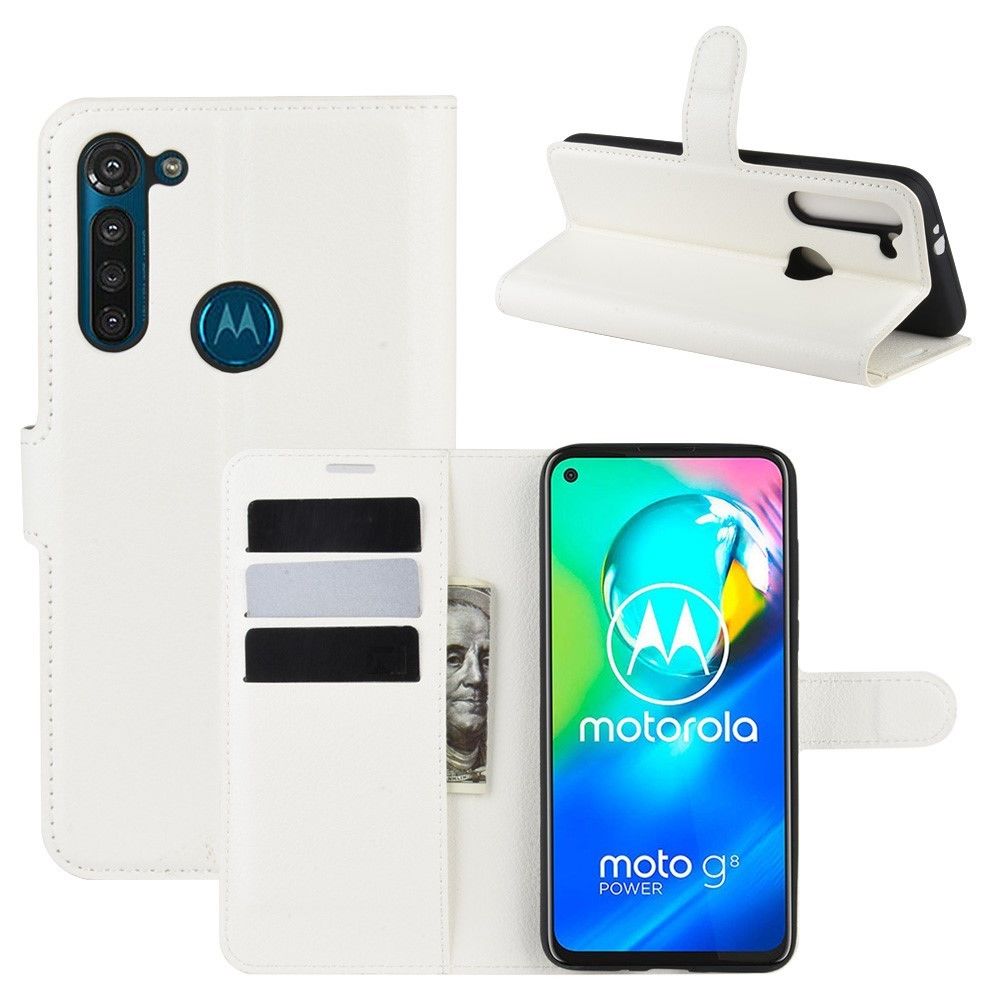 Generic - Etui en PU peau de litchi blanc pour votre Motorola Moto G8 Power - Coque, étui smartphone