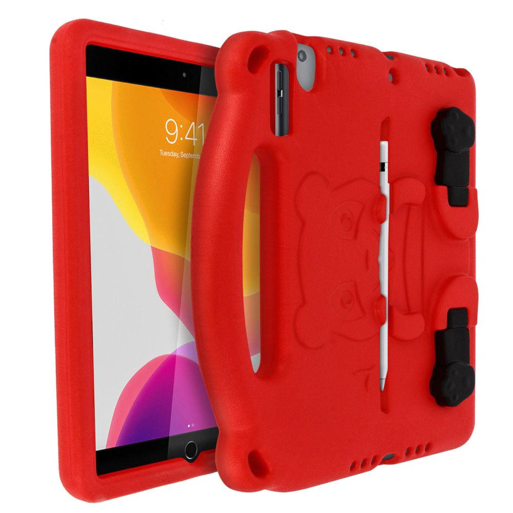 Avizar - Coque iPad 2019 10.2 Enfant Panda Mousse EVA Antichocs Pieds Support Vidéo Rouge - Coque, étui smartphone
