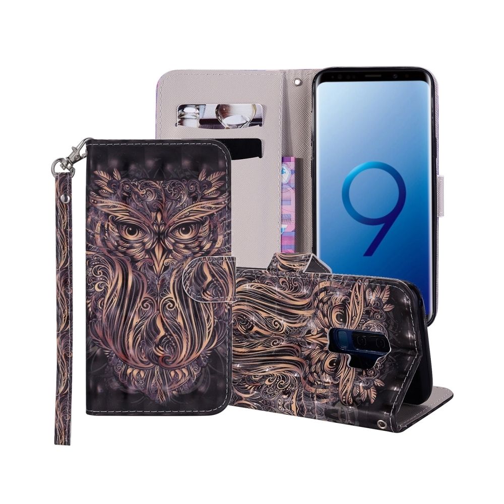 Wewoo - Housse en cuir à rabat horizontal pour dessin coloré avec motif hibou pour Galaxy S9 +, avec support et logements pour cartes, portefeuille et lanière - Coque, étui smartphone