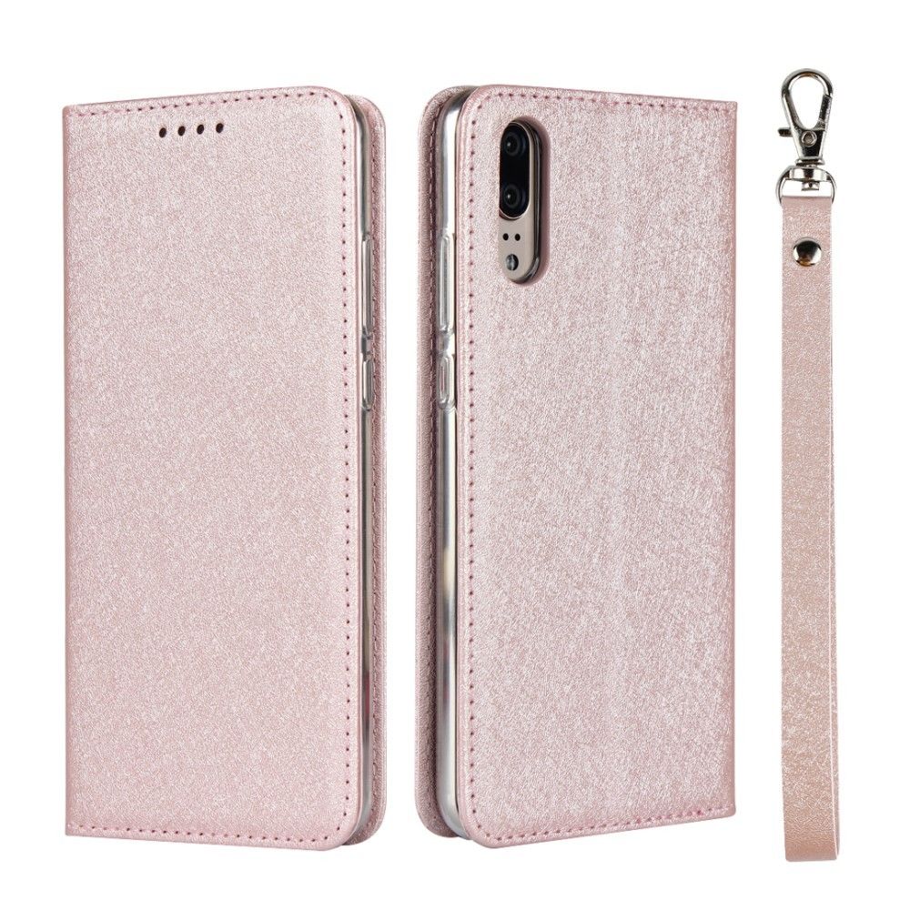 marque generique - Etui en PU soie avec support or rose pour votre Huawei P20 - Coque, étui smartphone