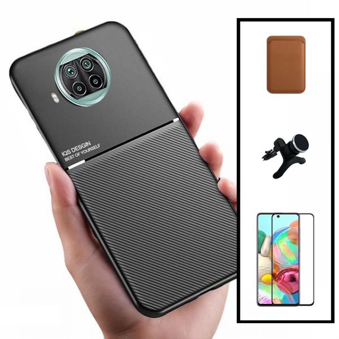 Phonecare - Kit Coque Magnetic Lux + Magentic Wallet Marron + 5D Full Cover + Support de Voiture Magnétique Renforcé - Xiaomi Mi 10T Lite 5G - Coque, étui smartphone