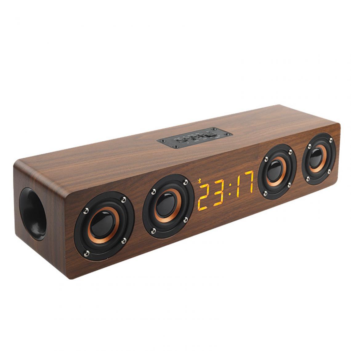 Universal - Barre sonore portable en bois haut-parleur Bluetooth subwoofer LED Internet radio horloge alarme numérique | haut-parleur portable (marron) - Hauts-parleurs