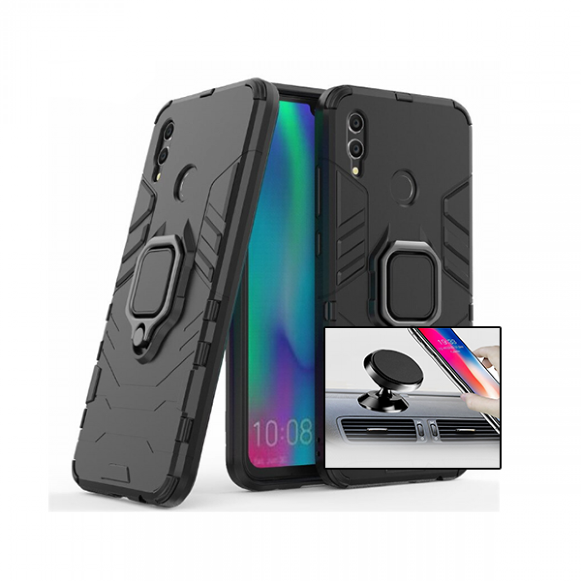 Phonecare - Kit Support Magnétique de Voiture + Coque 3X1 Military Defender - Huawei P Smart 2019 - Coque, étui smartphone