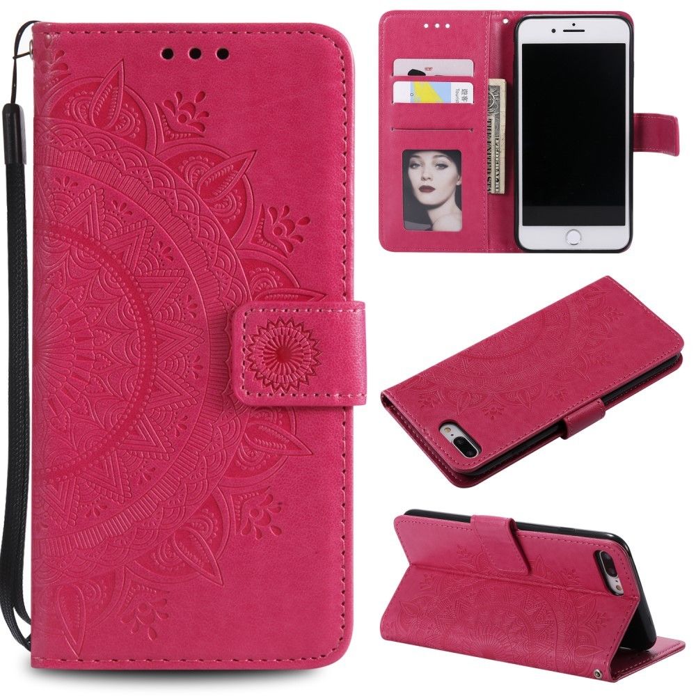 marque generique - Etui en PU fleur rose pour votre Apple iPhone 8/7 Plus 5.5 pouces - Coque, étui smartphone