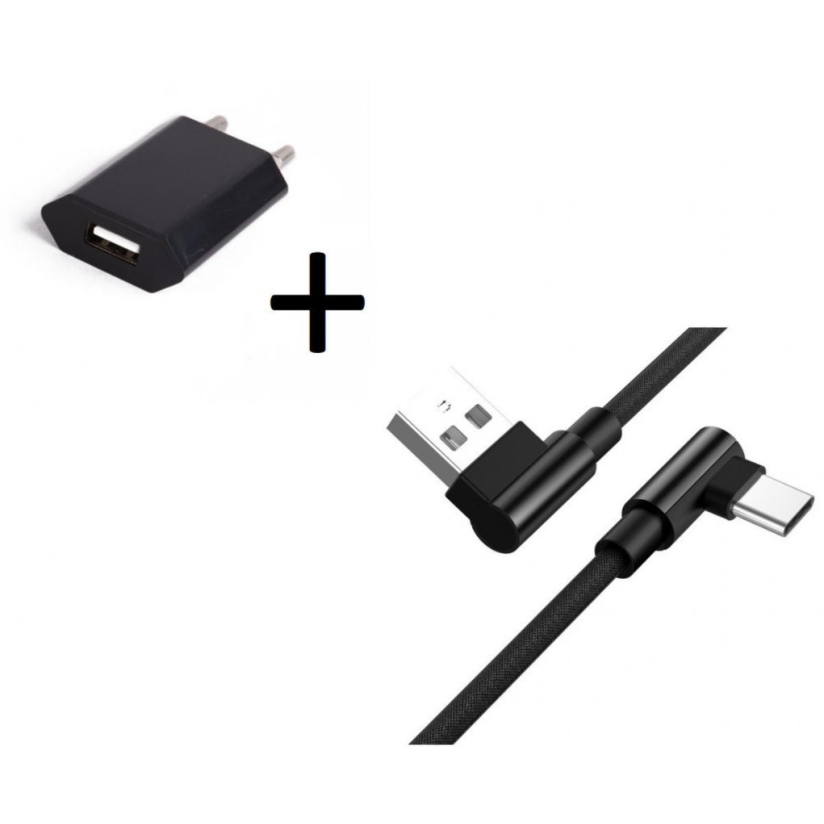 Shot - Pack pour "SAMSUNG Galaxy Tab S7 Plus" Tablette Type C (Cable 90 degres Fast Charge + Prise Secteur Couleur) (NOIR) - Chargeur secteur téléphone