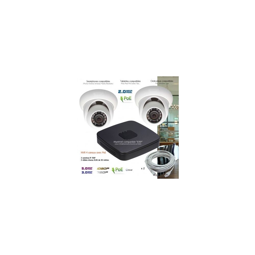 Dahua - Système video surveillance IP avec 2 caméras dômes Capacité du disque dur - Disque dur de 1 To (+ 79 ) - Caméra de surveillance connectée