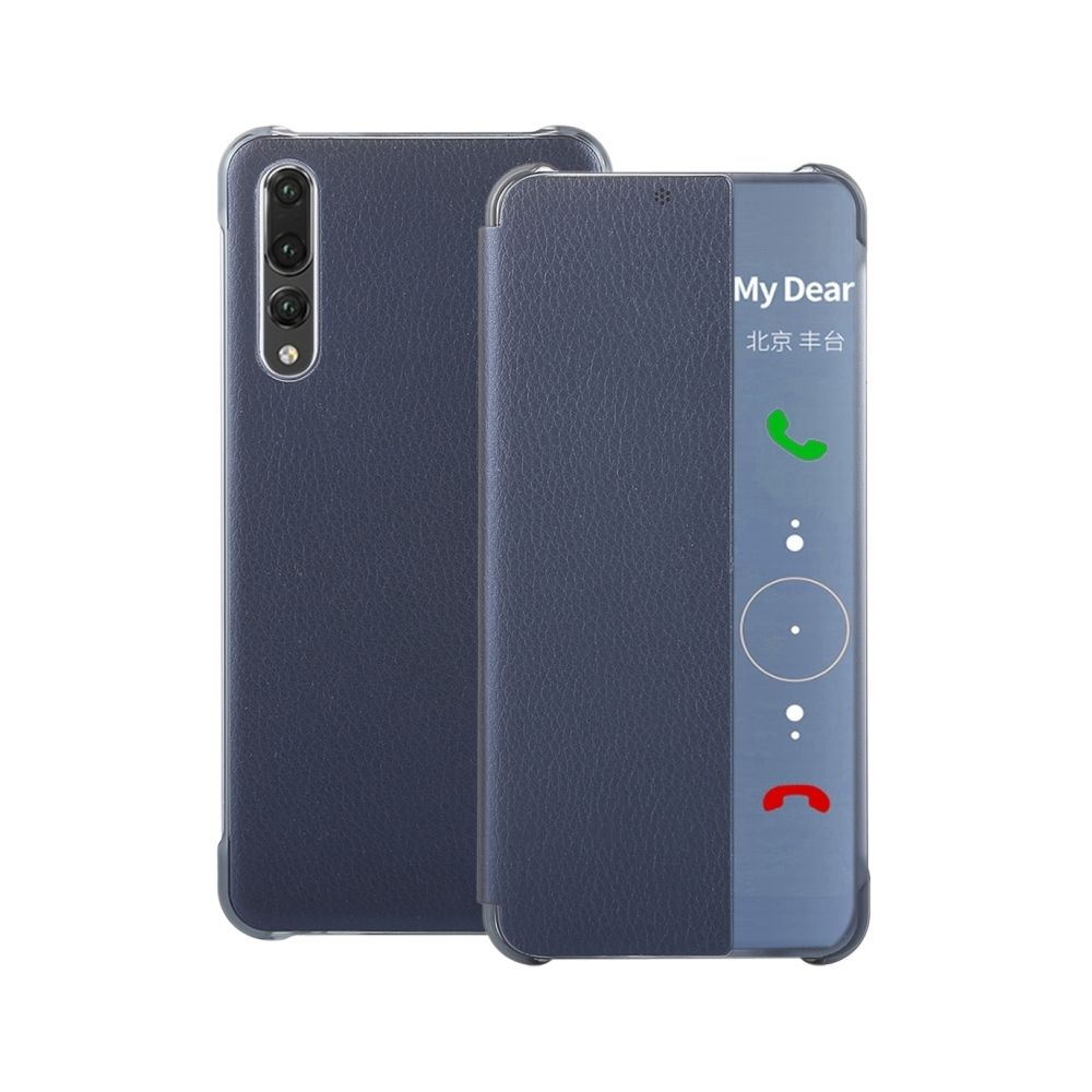 Wewoo - Housse Étui bleu pour Huawei P20 Pro Litchi Texture PC + PU Flip Horizontal Cas avec Smart View Winodw et Sleep Wake-up Fonction - Coque, étui smartphone