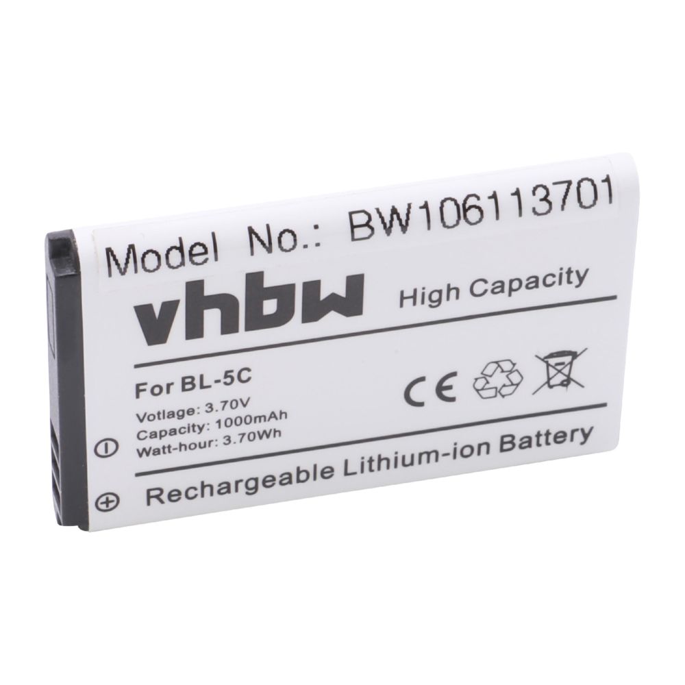 Vhbw - vhbw Li-Ion Batterie 1000mAh (3.7V) pour téléphone smartphone Vodafone 702NK, 702NKII, V804NK, 702 NK, V 804 NK comme BL-5C. - Batterie téléphone