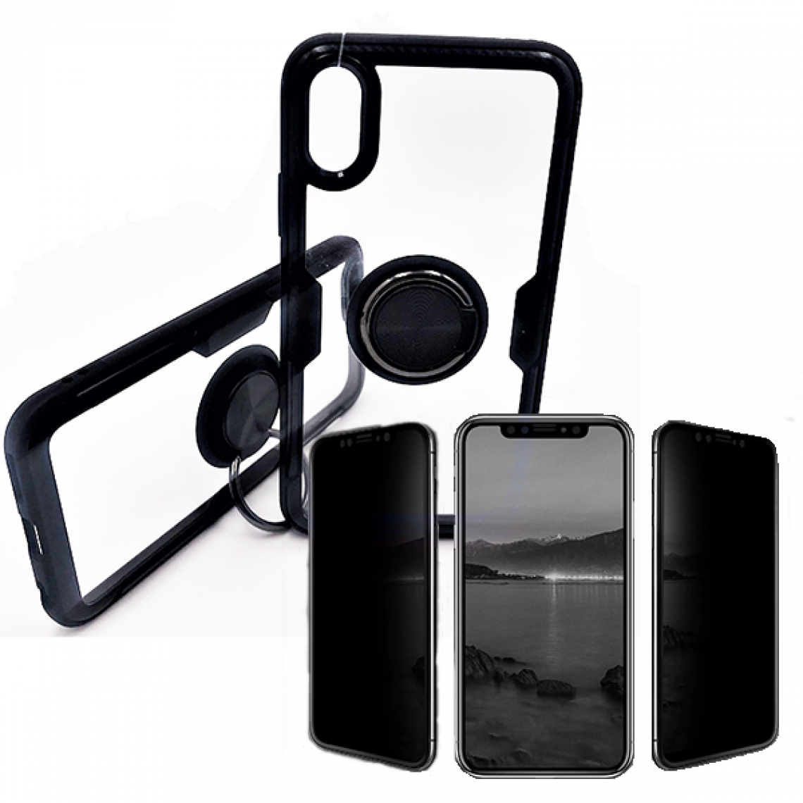 Phonecare - Kit de Verre Trempé 5D Anti-Spy / Intimité + Coque 3x1 Clear Armor - Iphone X / XS - Coque, étui smartphone