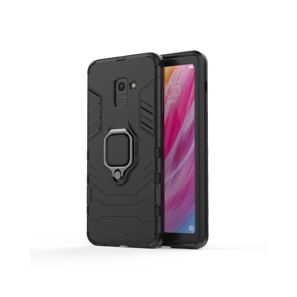 Wewoo - PC + TPU Housse de protection antichoc avec support d'anneau magnétique pour Galaxy A8 + (2018) (Noir) - Coque, étui smartphone
