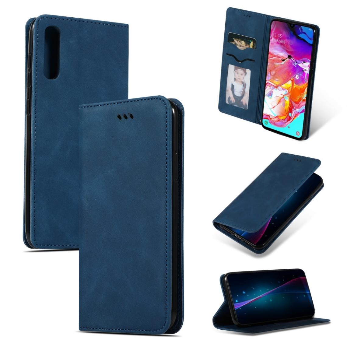 Wewoo - Housse Coque Etui en cuir avec rabat horizontal magnétique Business Skin Feel pour Samsung Galaxy A70 bleu marine - Coque, étui smartphone